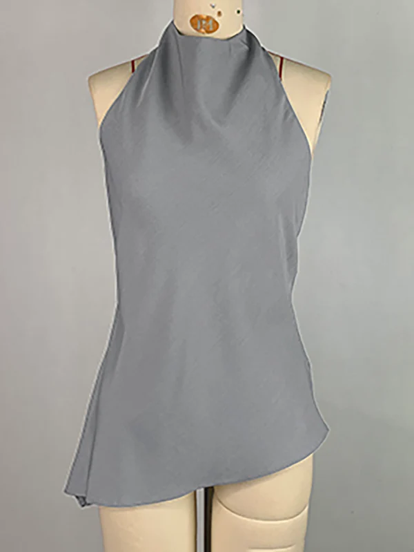 Sleeveless Solid Color Stand Collar Vest Top - Image 5