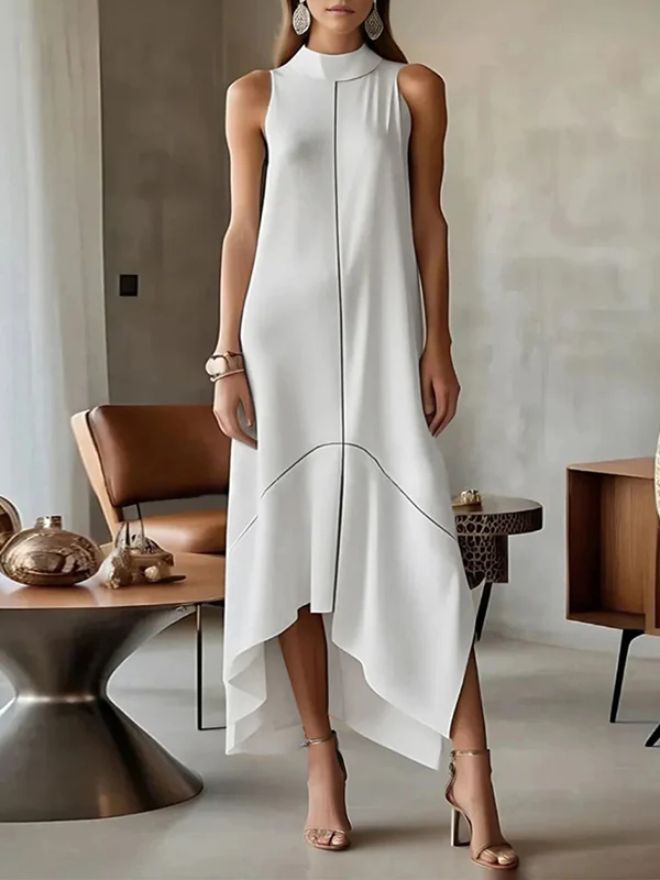 Sleeveless Split-Joint Split-Side High Neck Maxi Dresses - Image 2