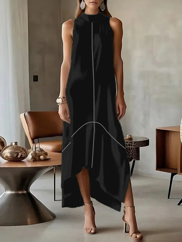 Sleeveless Split-Joint Split-Side High Neck Maxi Dresses - Image 3
