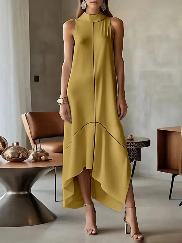 Sleeveless Split-Joint Split-Side High Neck Maxi Dresses - Image 5