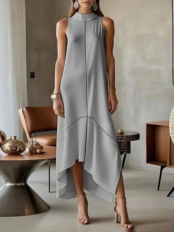 Sleeveless Split-Joint Split-Side High Neck Maxi Dresses - Image 6