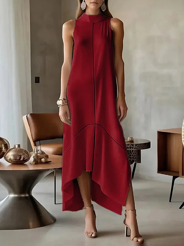 Sleeveless Split-Joint Split-Side High Neck Maxi Dresses - Image 7