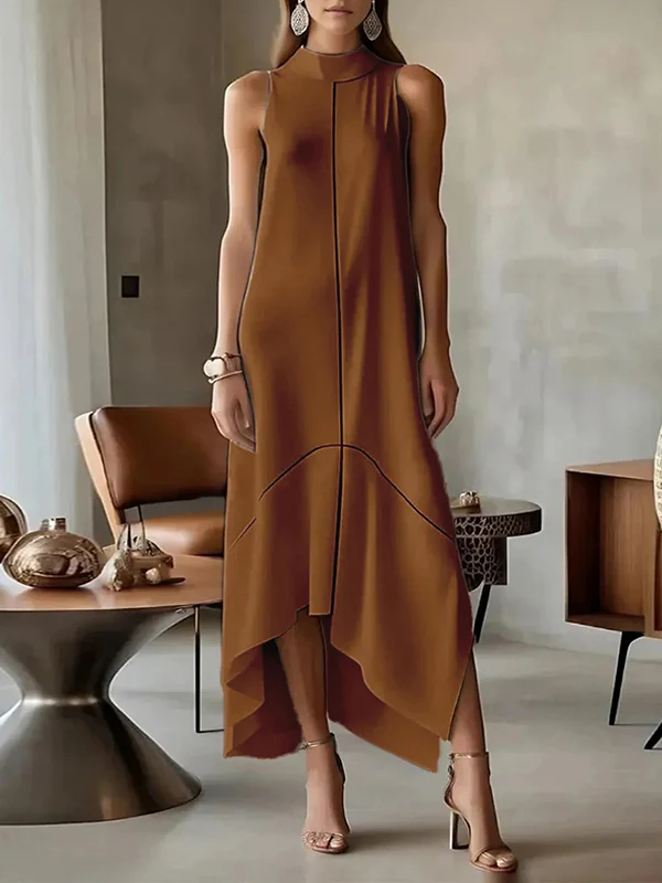 Sleeveless Split-Joint Split-Side High Neck Maxi Dresses - Image 8