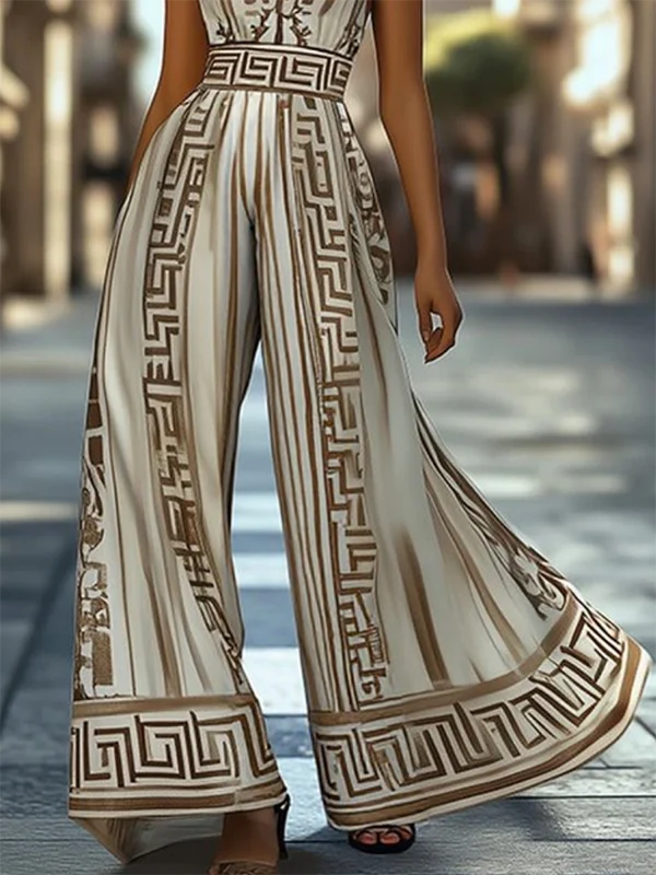 Sleeveless Wide Leg Printed Halter-Neck Jumpsuits - Image 3