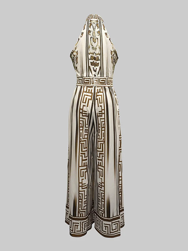 Sleeveless Wide Leg Printed Halter-Neck Jumpsuits - Image 5