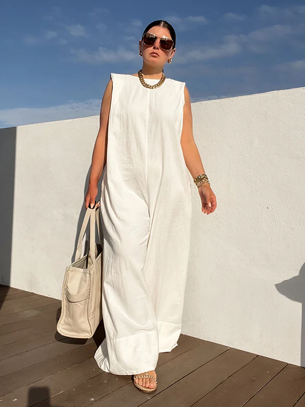 Sleeveless Wide Leg Shoulder Pad Solid Color Jumpsuits - Image 2