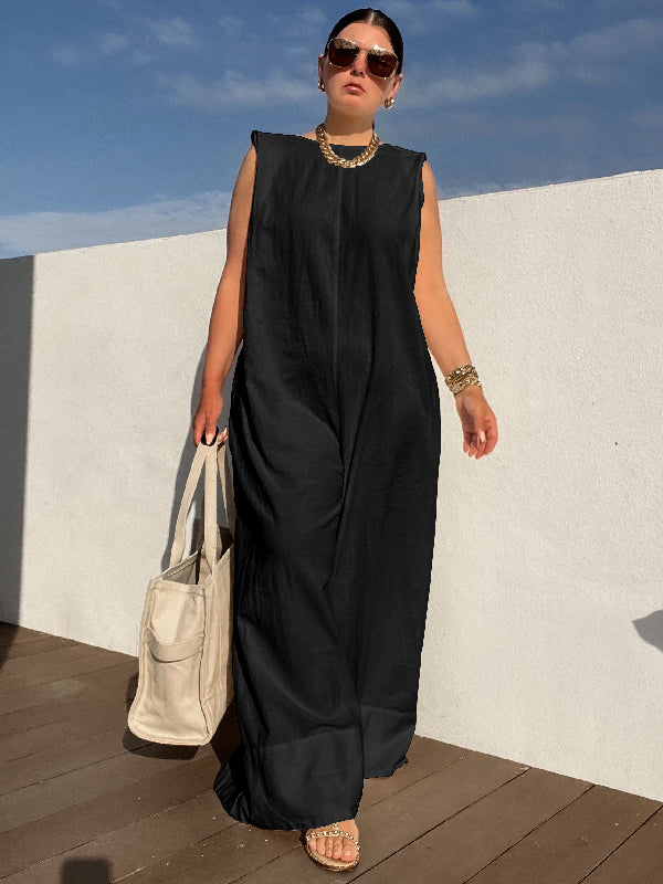 Sleeveless Wide Leg Shoulder Pad Solid Color Jumpsuits - Image 6