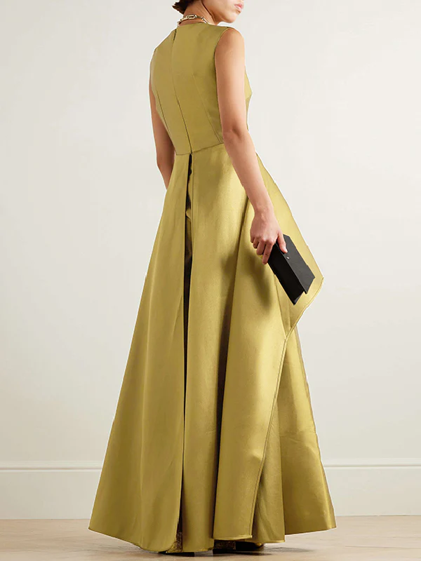Sleeveless Wrap Falbala Layered Solid Color Zipper Round-Neck Jumpsuits - Image 2