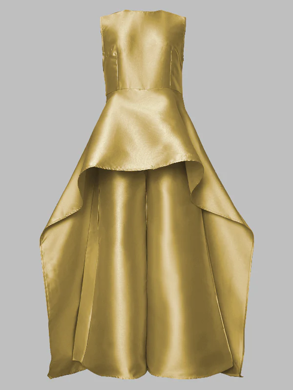 Sleeveless Wrap Falbala Layered Solid Color Zipper Round-Neck Jumpsuits - Image 3