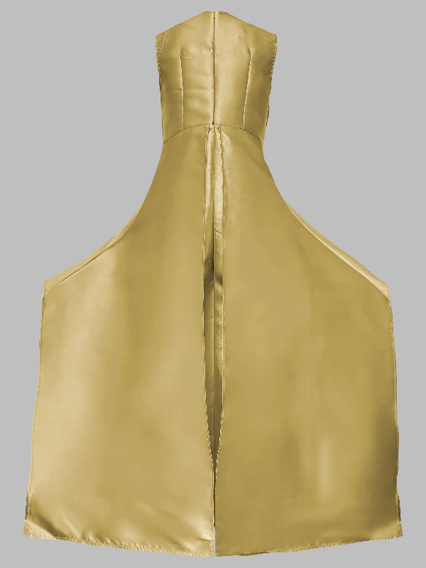 Sleeveless Wrap Falbala Layered Solid Color Zipper Round-Neck Jumpsuits - Image 4