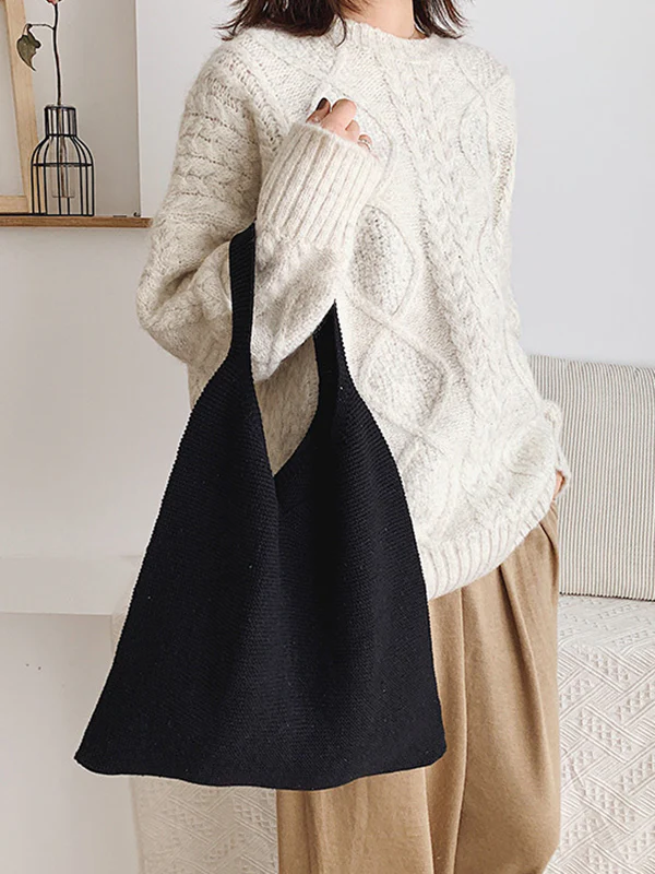 Solid Color Bags Woven Handbag - Image 15
