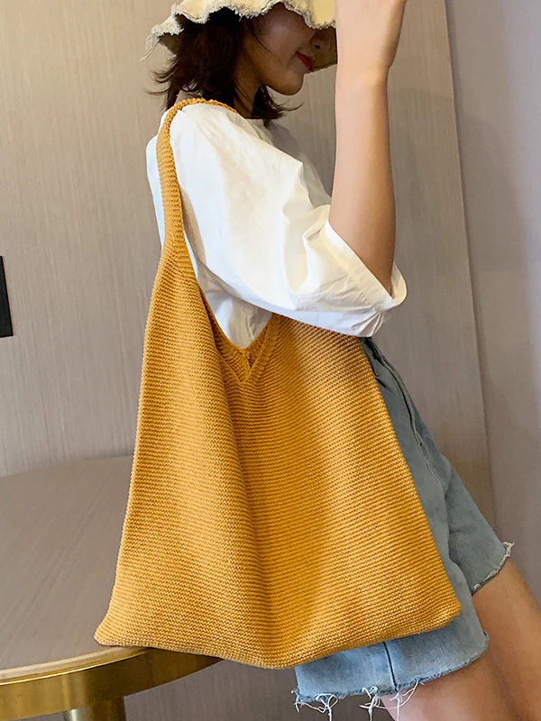 Solid Color Bags Woven Handbag - Image 2