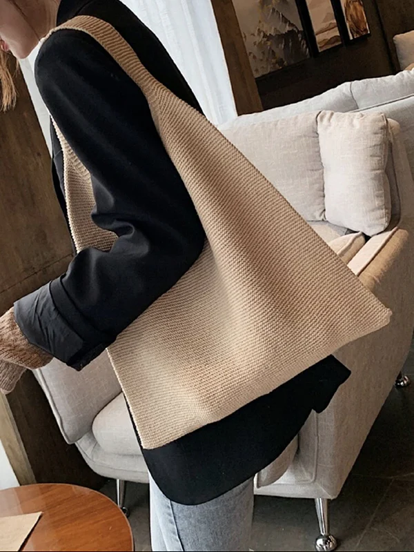 Solid Color Bags Woven Handbag - Image 5