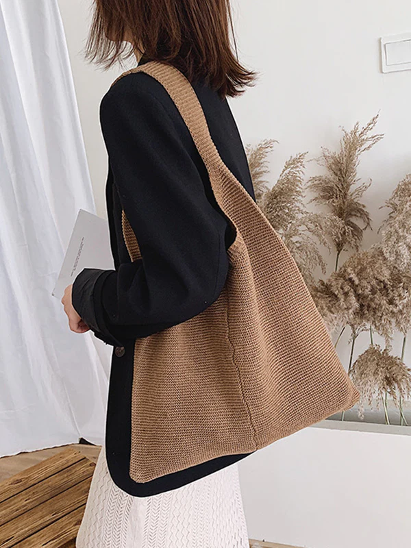 Solid Color Bags Woven Handbag - Image 6