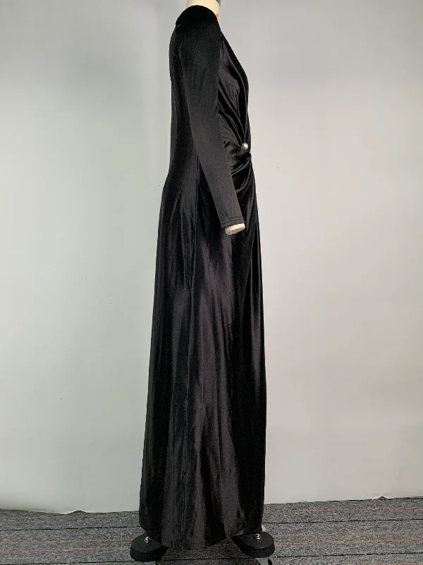 Solid Color Bodycon Long Sleeves Pleated Split-Front Tied Waist Deep V-Neck Maxi Dresses - Image 7