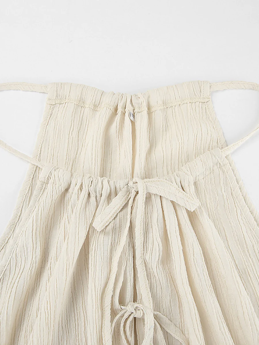 Solid Color Halter-Neck Cropped Pleated Split-Joint Tank Top + High Waisted Elasticity Tied Waist Pants Trousers Two Pieces Set - Image 11