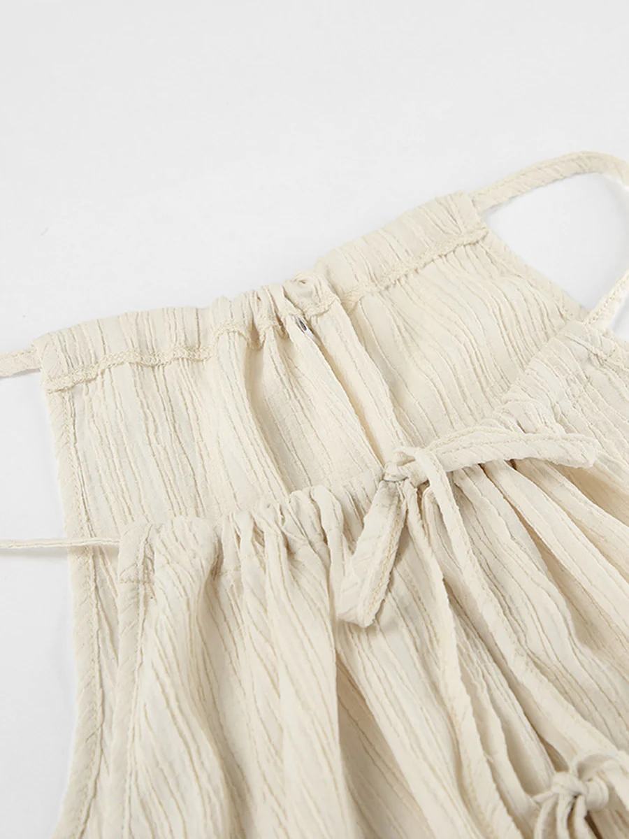 Solid Color Halter-Neck Cropped Pleated Split-Joint Tank Top + High Waisted Elasticity Tied Waist Pants Trousers Two Pieces Set - Image 12