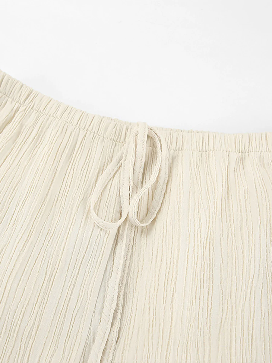 Solid Color Halter-Neck Cropped Pleated Split-Joint Tank Top + High Waisted Elasticity Tied Waist Pants Trousers Two Pieces Set - Image 17