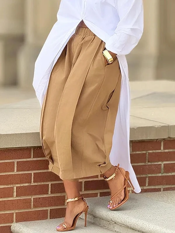 Loose Solid Color Capri-Pants Cropped Trousers - Image 2