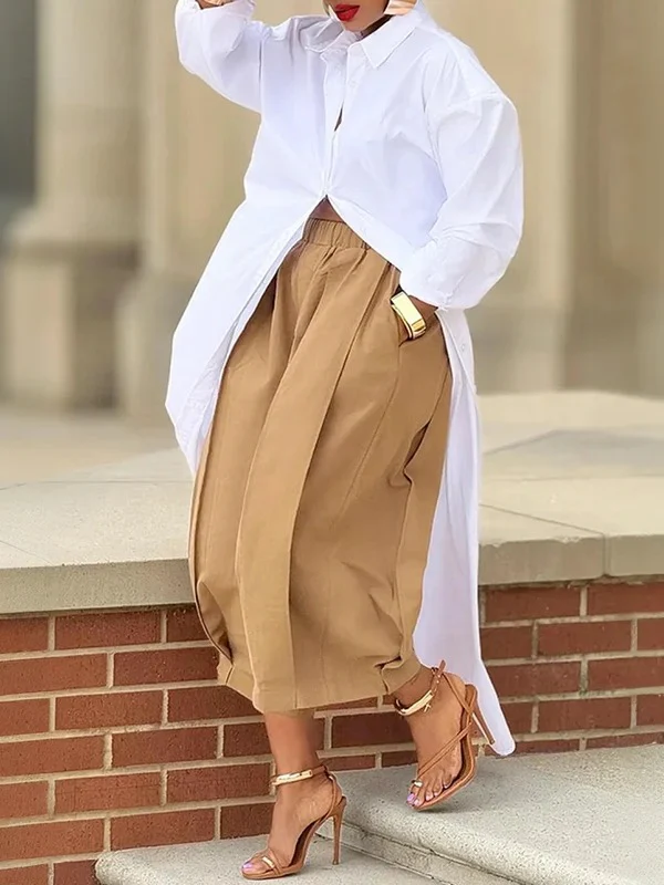 Loose Solid Color Capri-Pants Cropped Trousers - Image 4