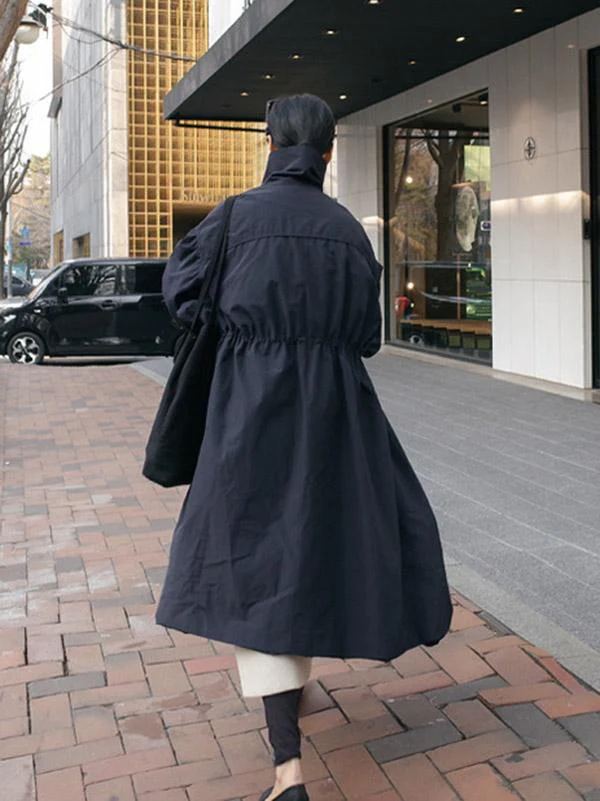 Solid Color Loose Elastic Waist Long Outwear - Image 10