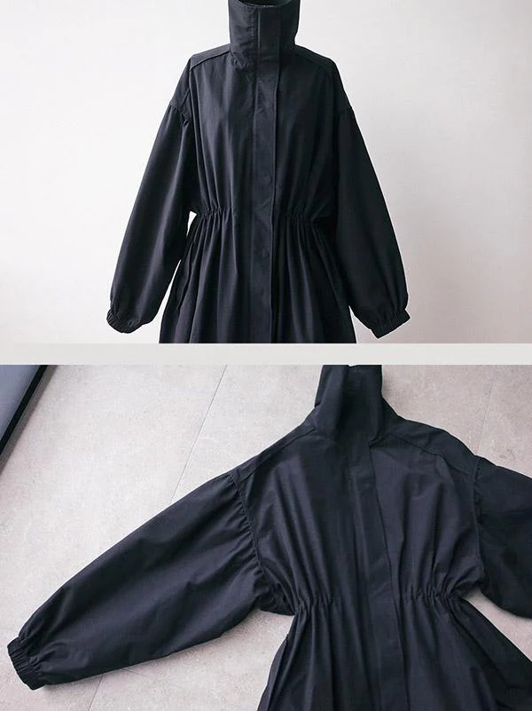 Solid Color Loose Elastic Waist Long Outwear - Image 11