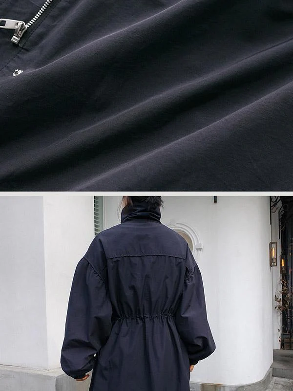 Solid Color Loose Elastic Waist Long Outwear - Image 12