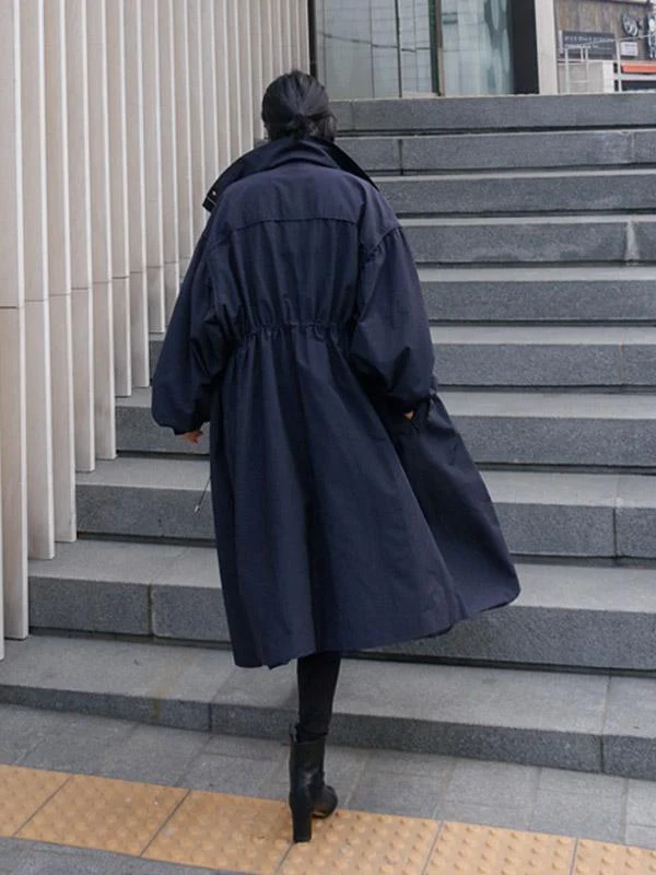Solid Color Loose Elastic Waist Long Outwear - Image 8