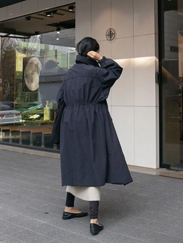 Solid Color Loose Elastic Waist Long Outwear - Image 9