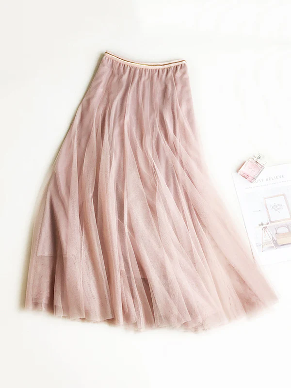 Solid Color Loose Elastic-Waist Mesh Skirt - Image 4