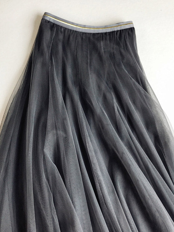Solid Color Loose Elastic-Waist Mesh Skirt - Image 6