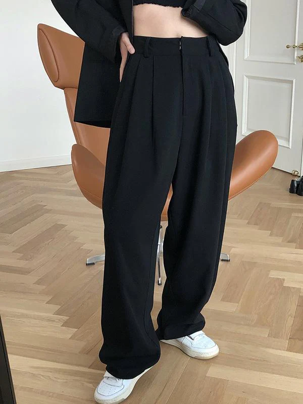 Solid Color Loose Empire Wide Leg Pants - Image 2