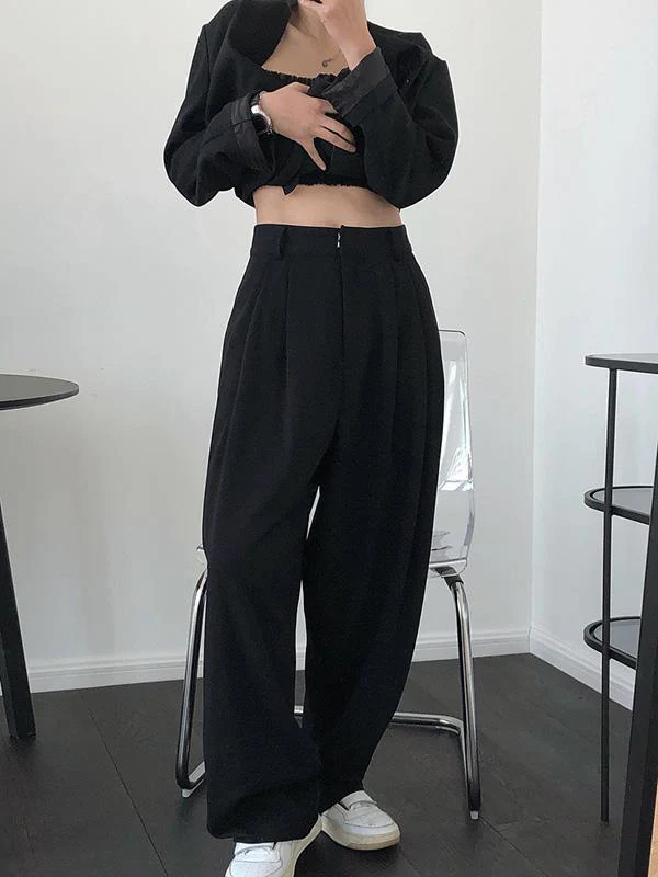 Solid Color Loose Empire Wide Leg Pants - Image 3