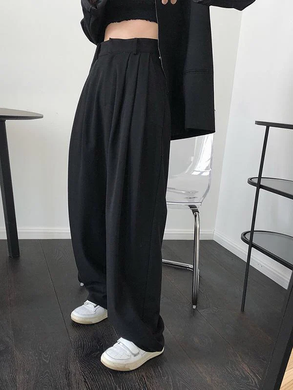 Solid Color Loose Empire Wide Leg Pants - Image 5