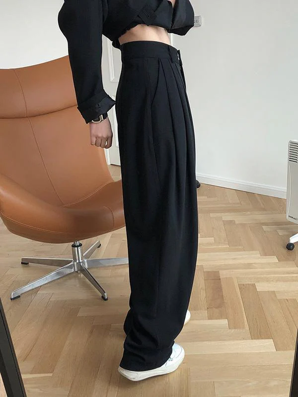 Solid Color Loose Empire Wide Leg Pants - Image 6