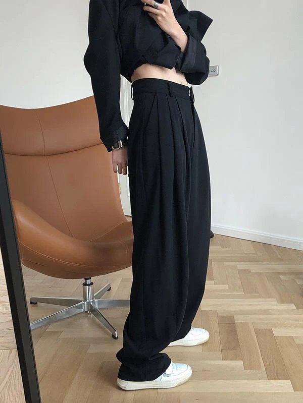 Solid Color Loose Empire Wide Leg Pants - Image 8