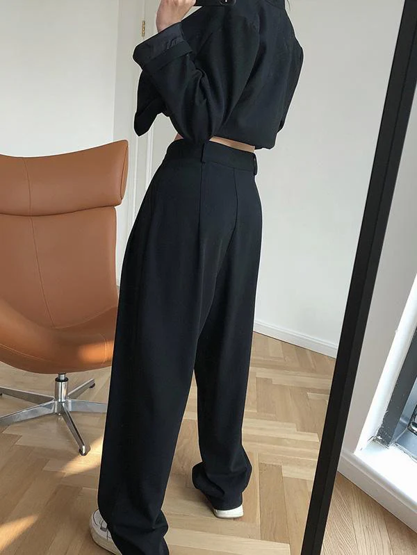 Solid Color Loose Empire Wide Leg Pants - Image 9