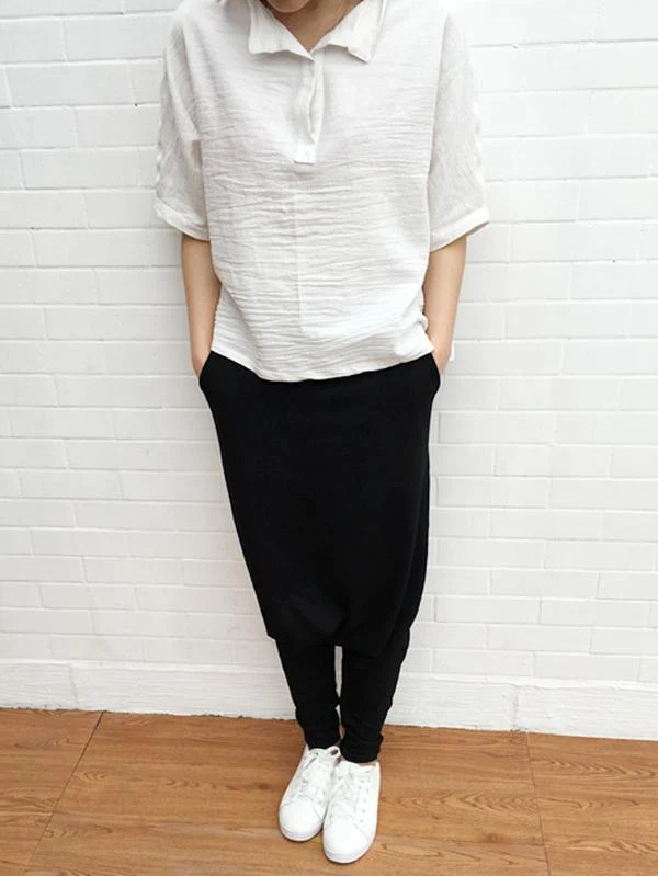 Solid Color Loose Harem Pants - Image 5