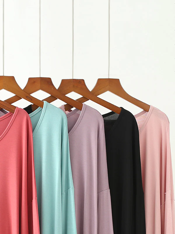 Solid Color Modal Plus Size High-Low Long Sleeve Pajamas Dress - Image 11