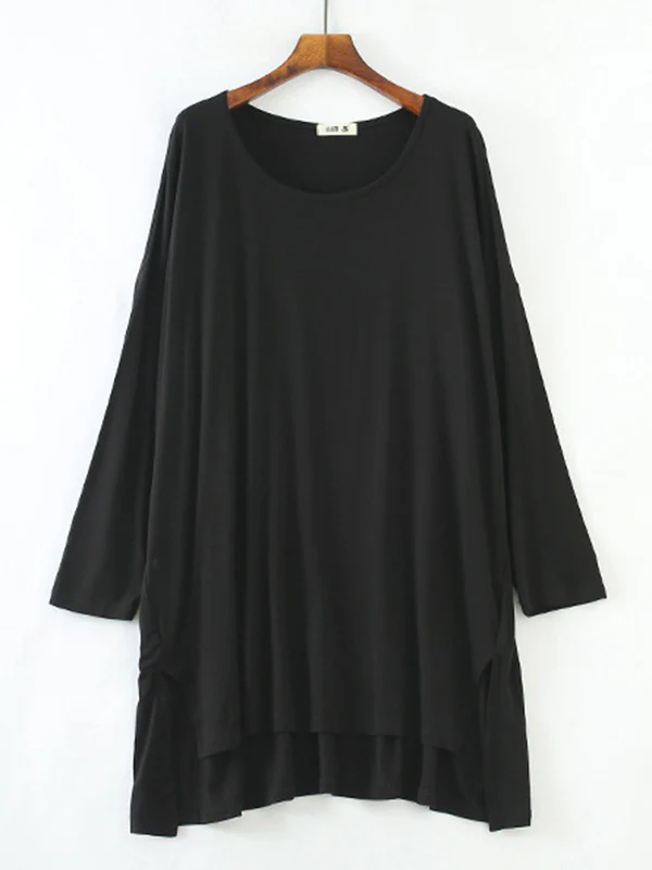 Solid Color Modal Plus Size High-Low Long Sleeve Pajamas Dress - Image 12