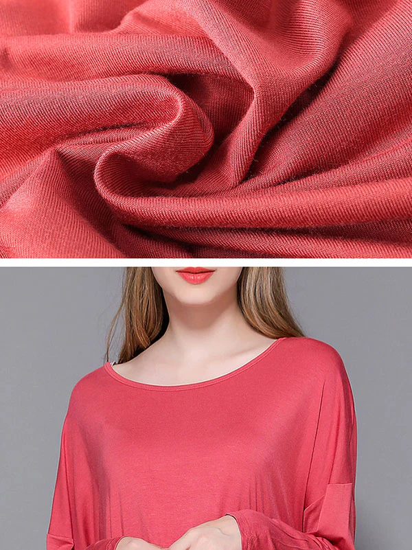 Solid Color Modal Plus Size High-Low Long Sleeve Pajamas Dress - Image 17