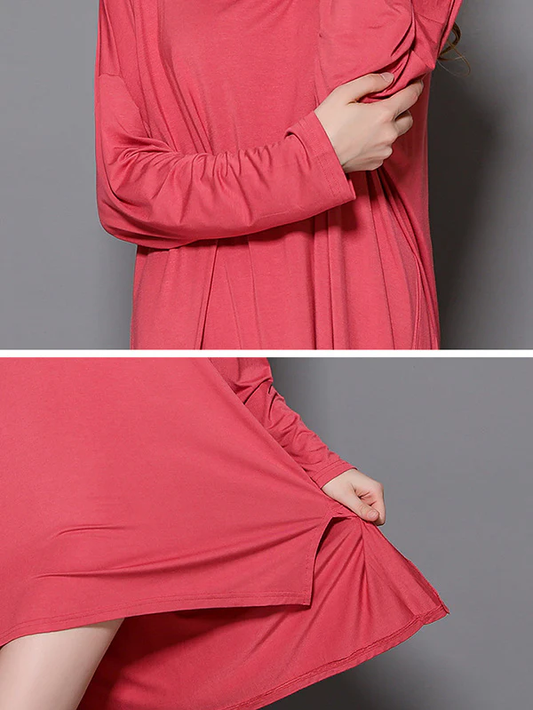 Solid Color Modal Plus Size High-Low Long Sleeve Pajamas Dress - Image 18