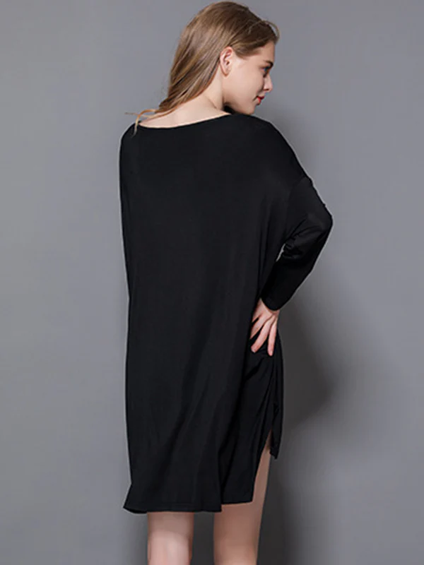 Solid Color Modal Plus Size High-Low Long Sleeve Pajamas Dress - Image 5