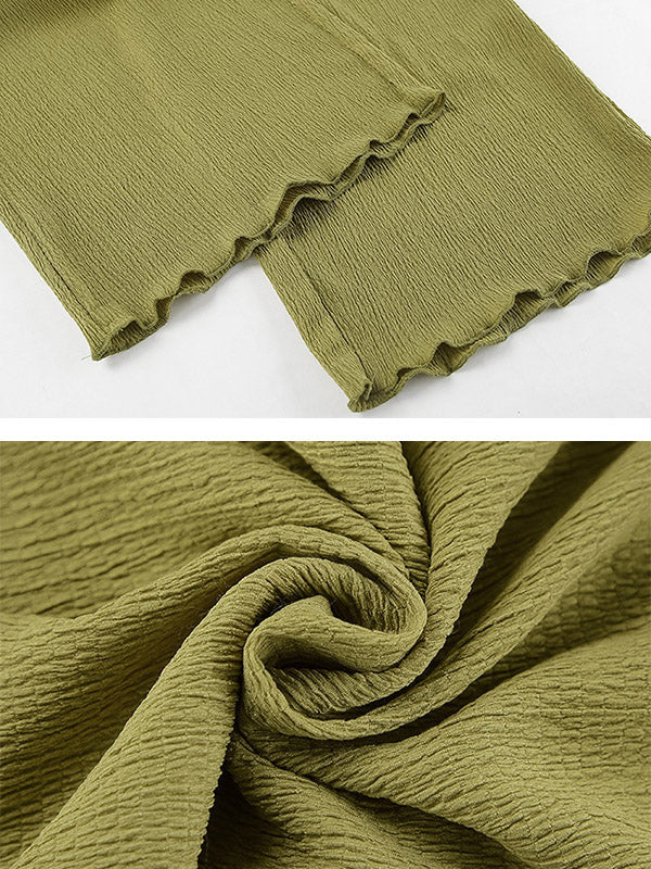 Solid Color Pleated Sleeveless Asymmetric High Neck Vest + Wide Leg Pants Two Pieces Set - Image 14