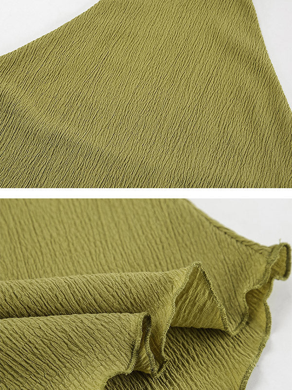 Solid Color Pleated Sleeveless Asymmetric High Neck Vest + Wide Leg Pants Two Pieces Set - Image 16