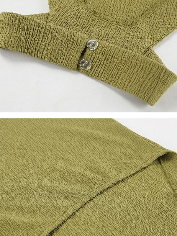 Solid Color Pleated Sleeveless Asymmetric High Neck Vest + Wide Leg Pants Two Pieces Set - Image 17