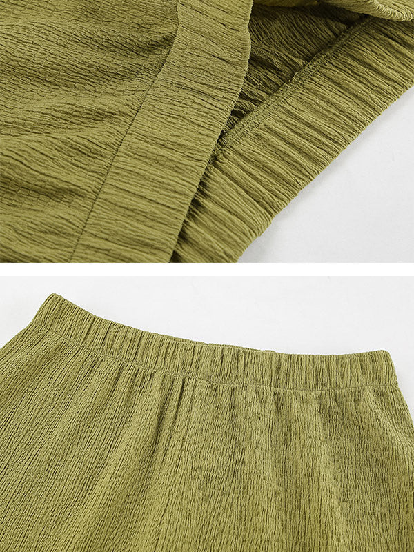 Solid Color Pleated Sleeveless Asymmetric High Neck Vest + Wide Leg Pants Two Pieces Set - Image 18