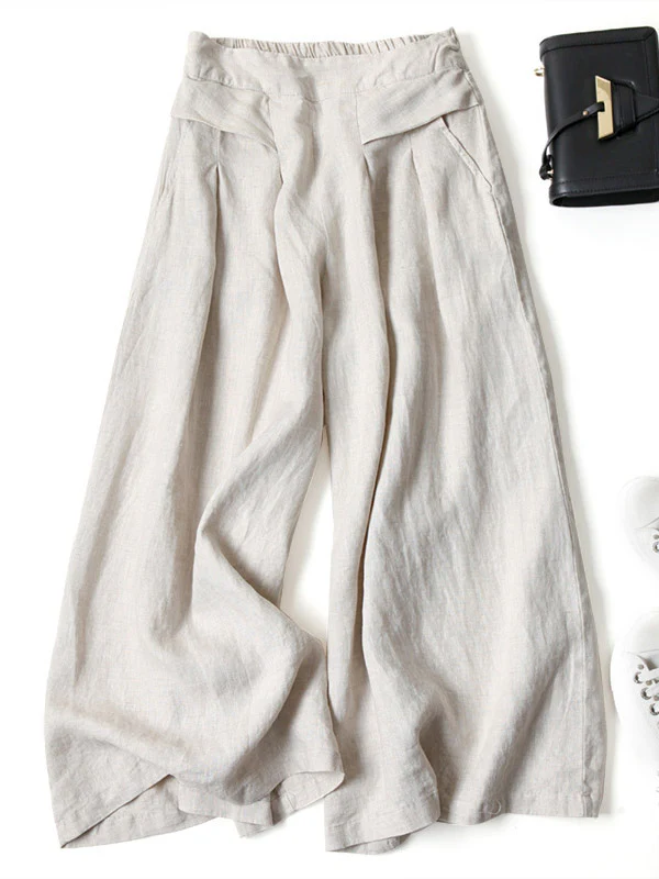 Solid Color Ramie Cotton Plus Size Loose Ninth Wide-Leg Pants - Image 2
