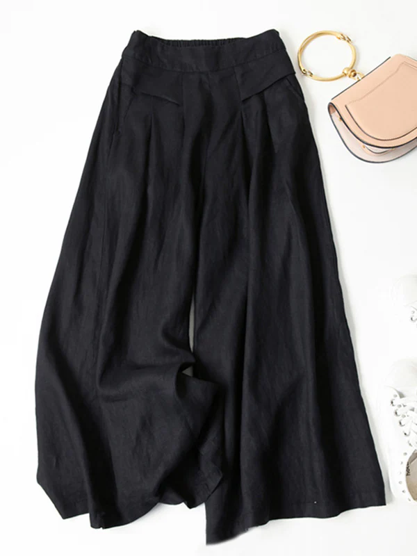 Solid Color Ramie Cotton Plus Size Loose Ninth Wide-Leg Pants - Image 3