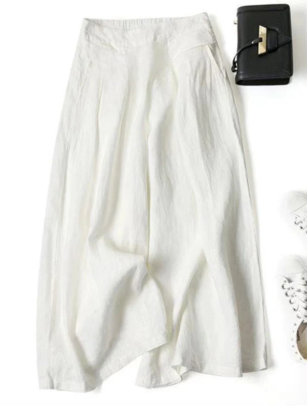 Solid Color Ramie Cotton Plus Size Loose Ninth Wide-Leg Pants - Image 4